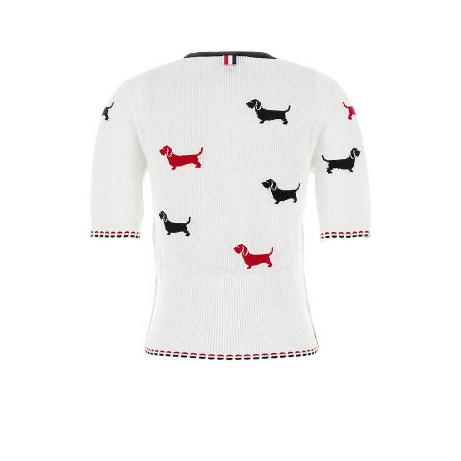 Thom Browne Ladies Cotton Pointelle Crewneck Hector Tee - 6