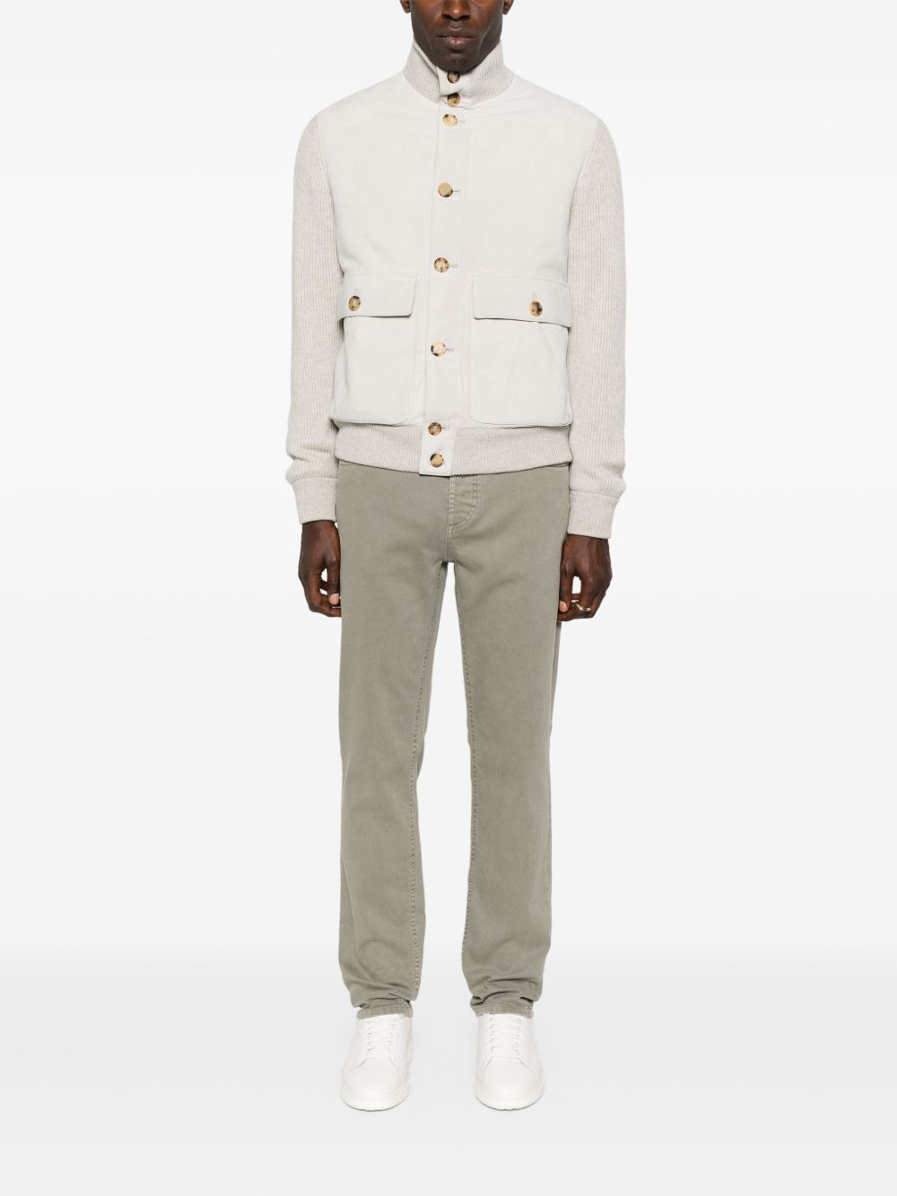 Brunello Cucinelli Men Leather And Wool Bomber Jacket - 3