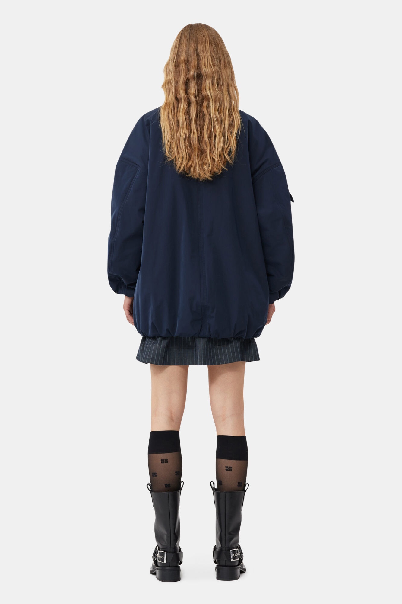 BLUE TWILL OVERSIZED BOMBER JACKET - 4