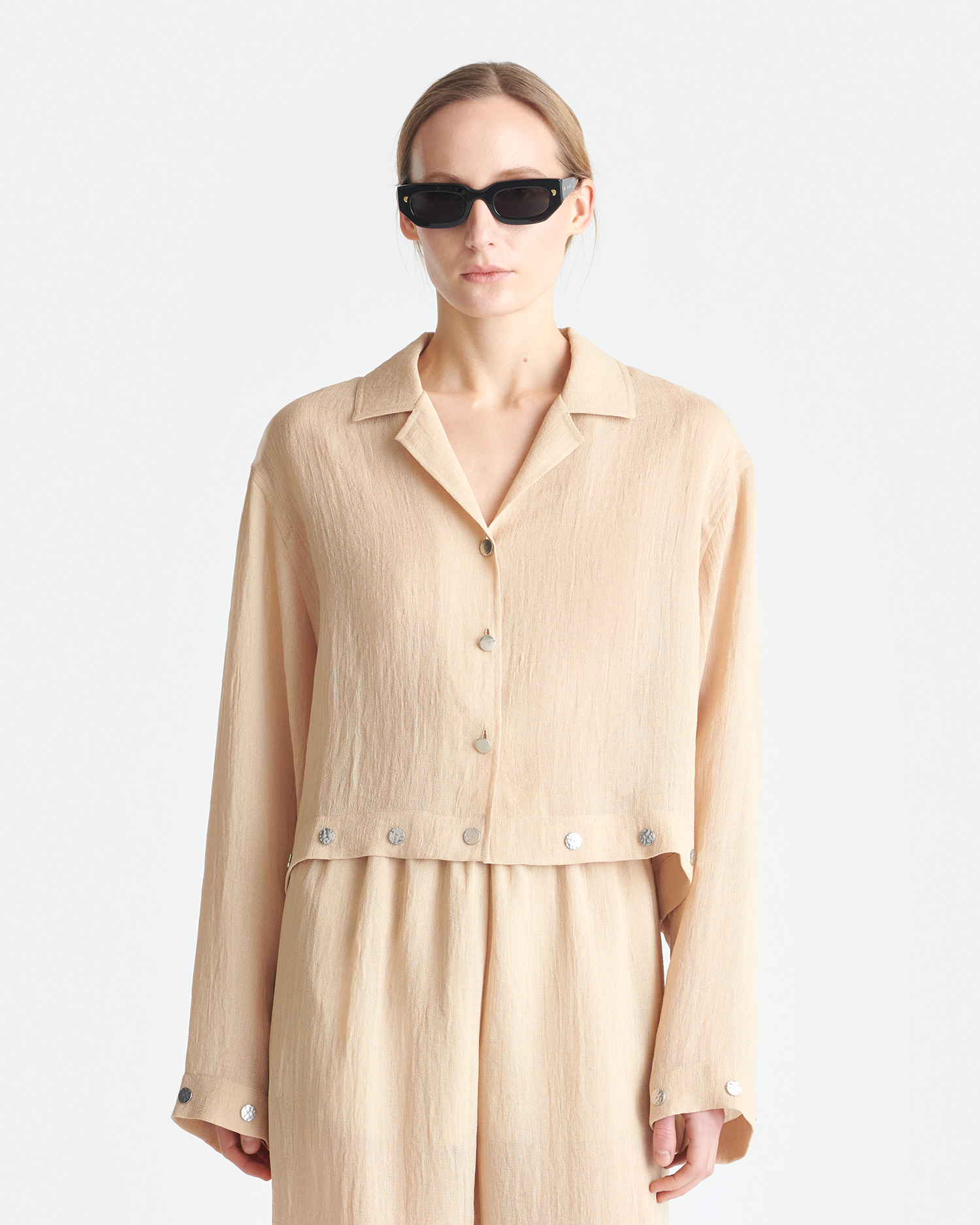 Studded Cropped Gauze Shirt - 4
