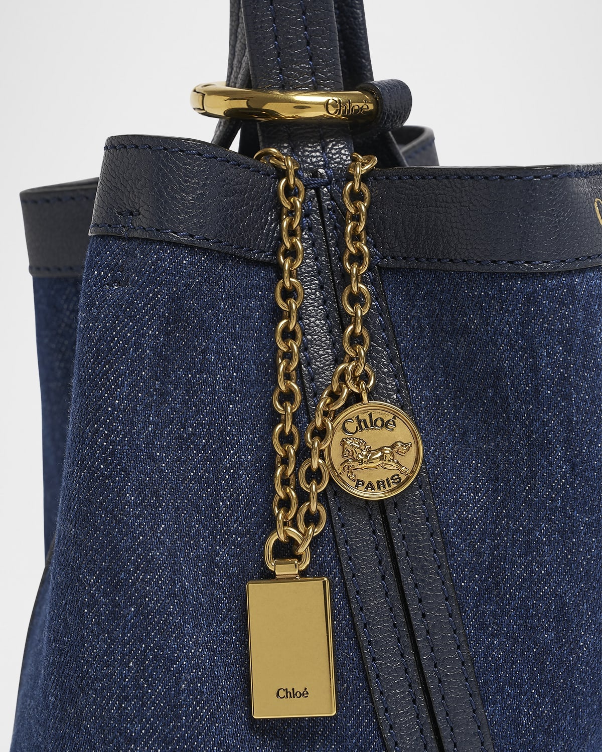 Spin Mini Bucket Tote Bag in Denim and Leather - 5