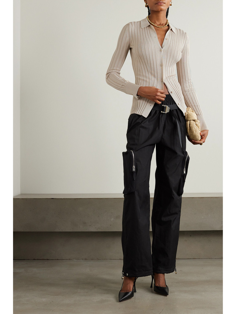 GALVAN Rhea Metallic Ribbed-knit Shirt outlook