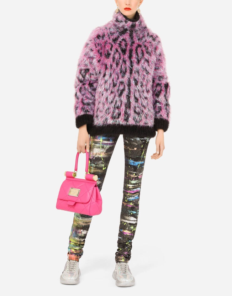 Jacquard turtle-neck sweater with neon leopard design - 6