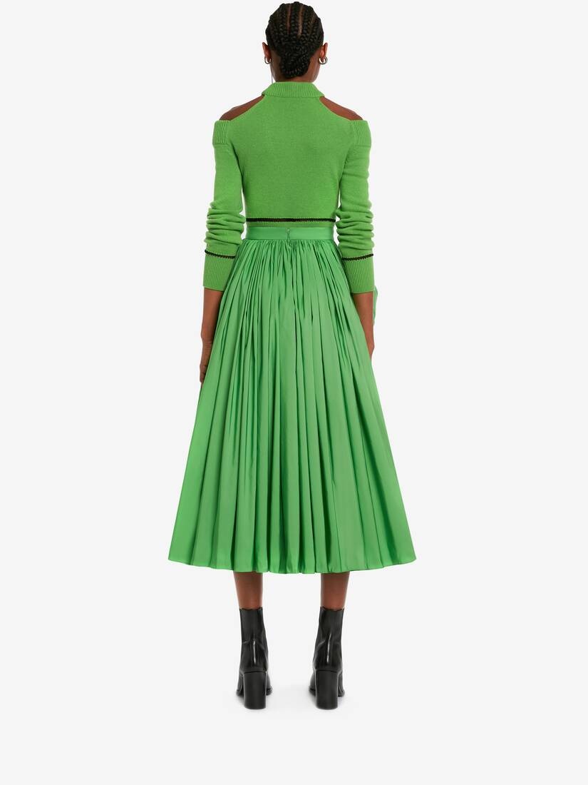 Women's Slashed Off-the-shoulder Jumper in Acid Green/black - 4