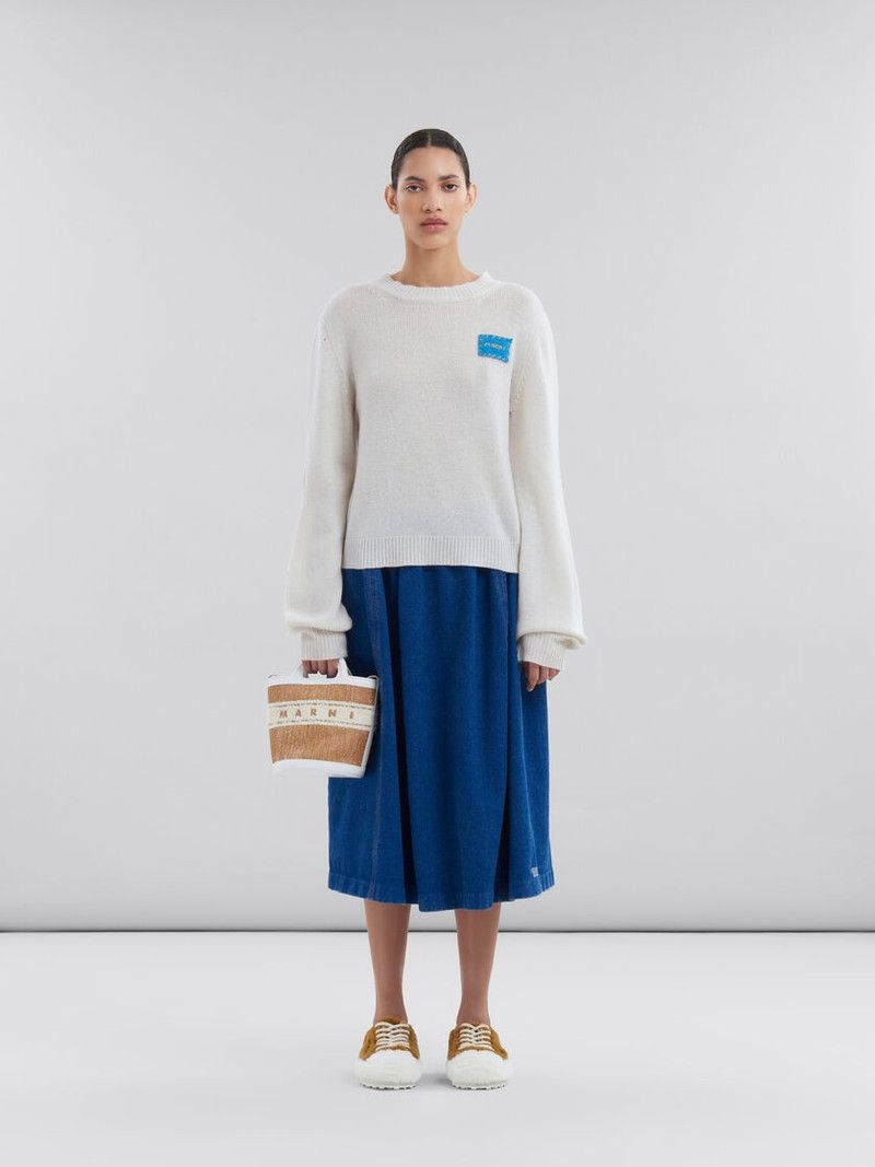Marni WHITE LEATHER TROPICALIA SMALL BUCKET BAG WITH TUFTED LOGO outlook