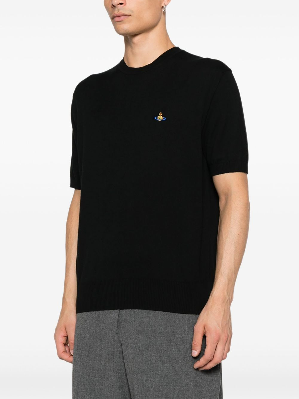 logo-embroidered short-sleeve sweater - 3