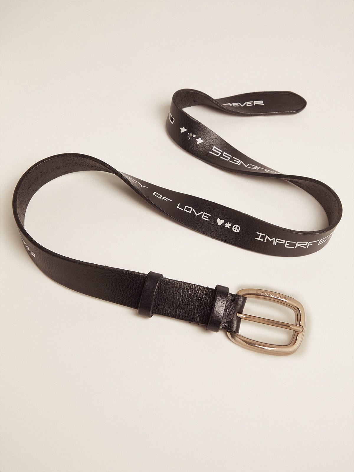 Houston belt in black leather with contrasting handwritten lettering - 3