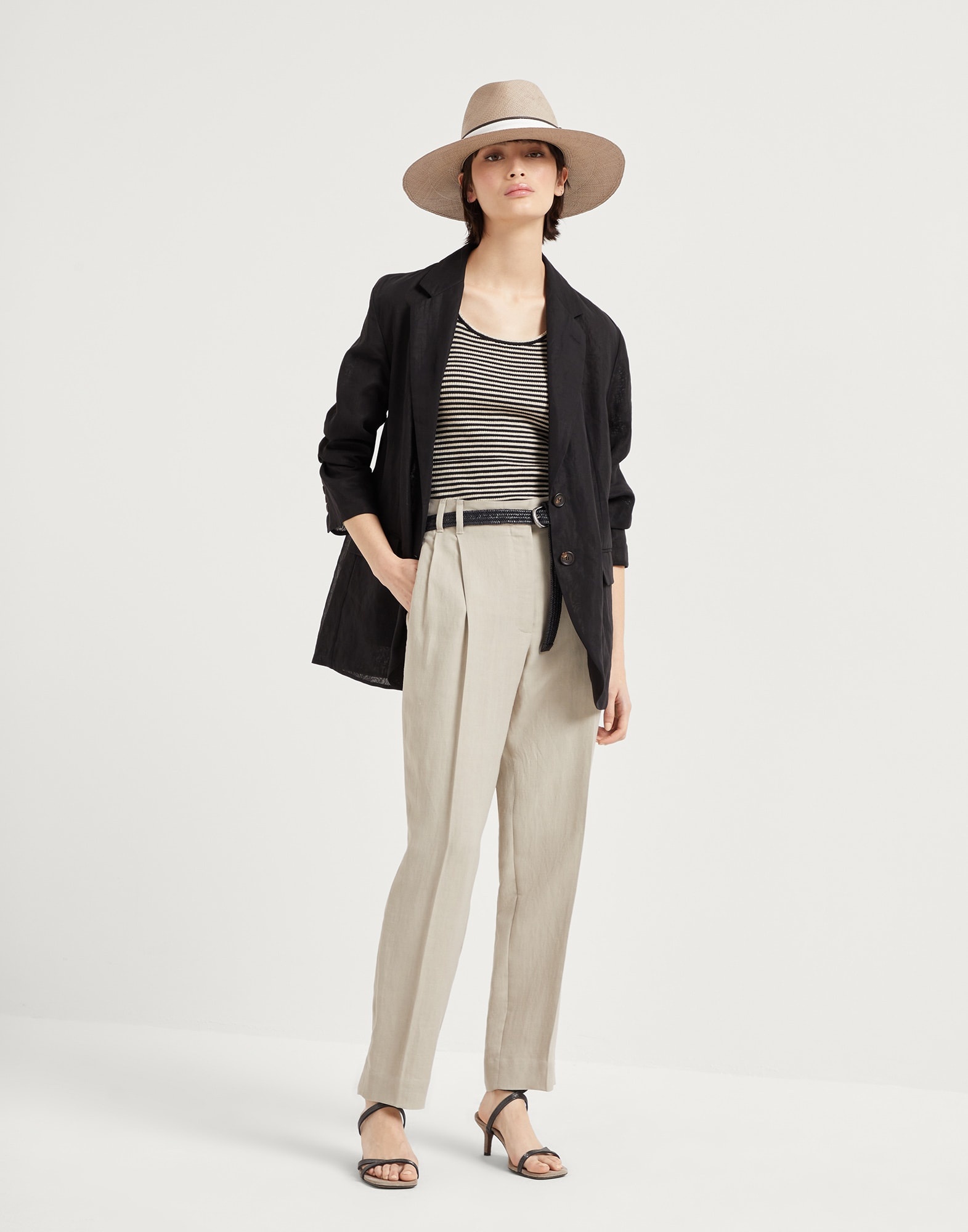 Viscose and linen fluid twill slouchy trousers with monili - 5