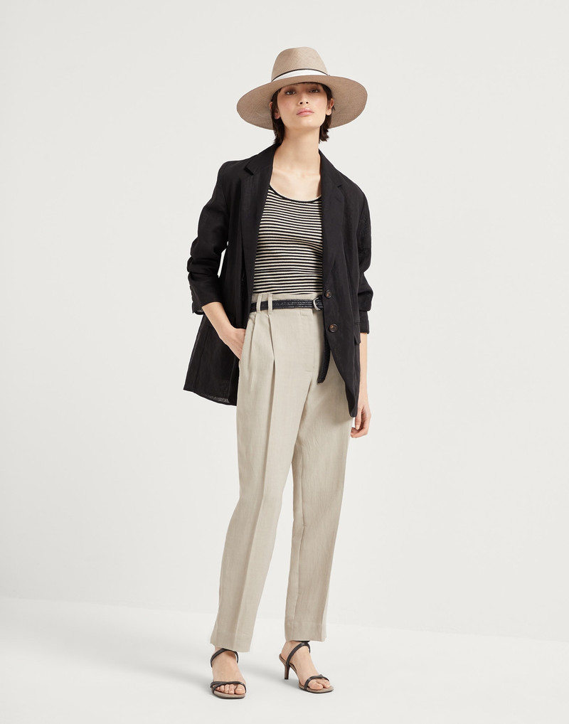 Viscose and linen fluid twill slouchy trousers with monili 5