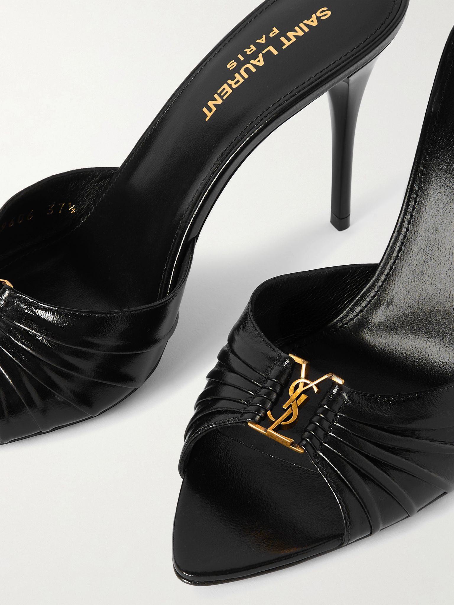 Babylone embellished gathered glossed-leather mules Black - 4
