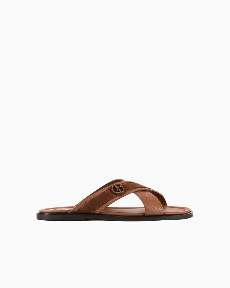 Two-toned, plaited suede cross sandals 1