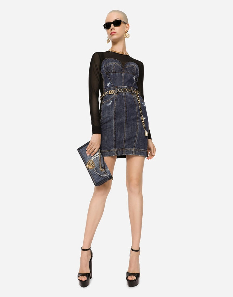 Short patchwork denim and tulle dress 3