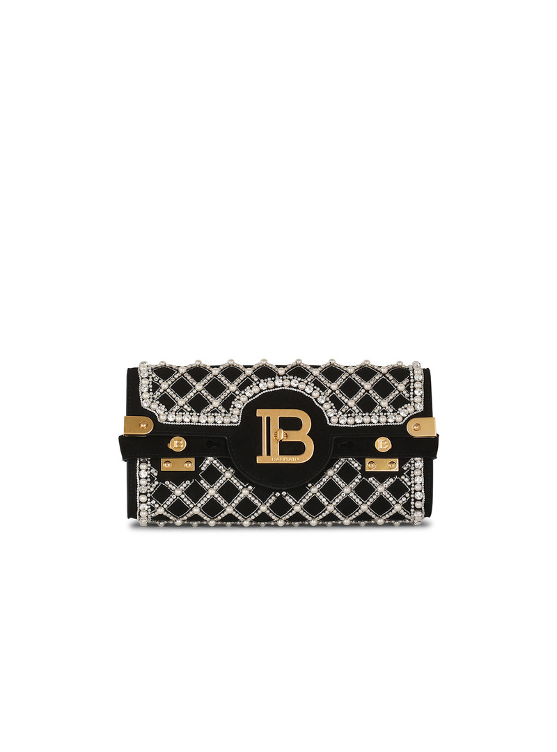 Suede and embroidered pearl B-Buzz 23 clutch bag 1