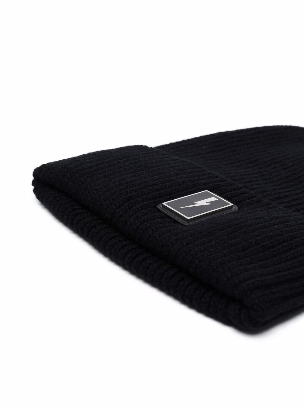 lightning bolt logo-patch ribbed beanie - 2