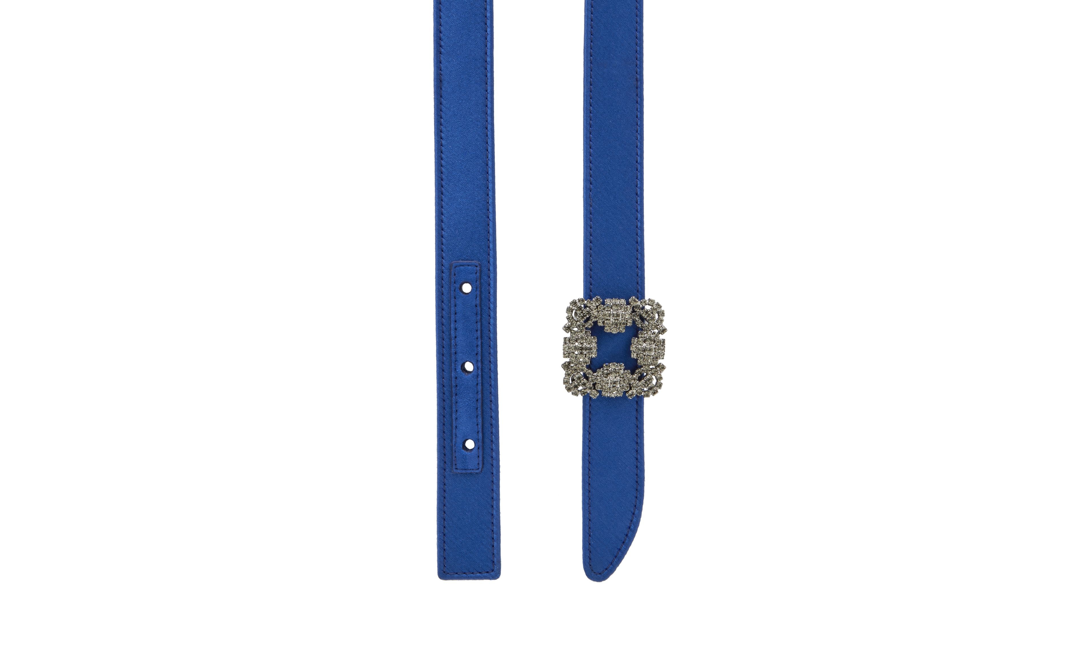 Blue Satin Crystal Buckled Belt - 3