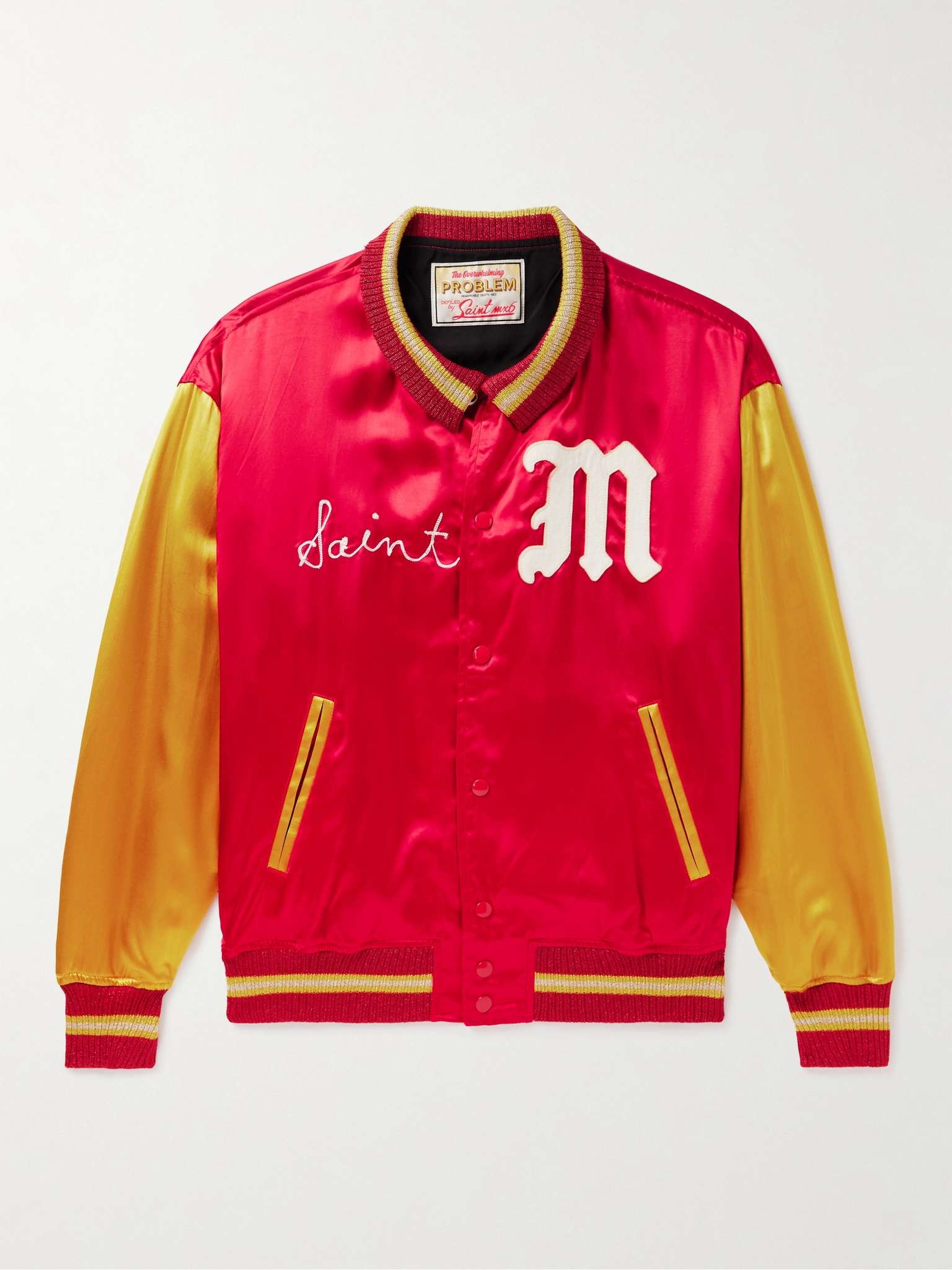 Logo-Embroidered Appliquéd Satin Bomber Jacket - 1