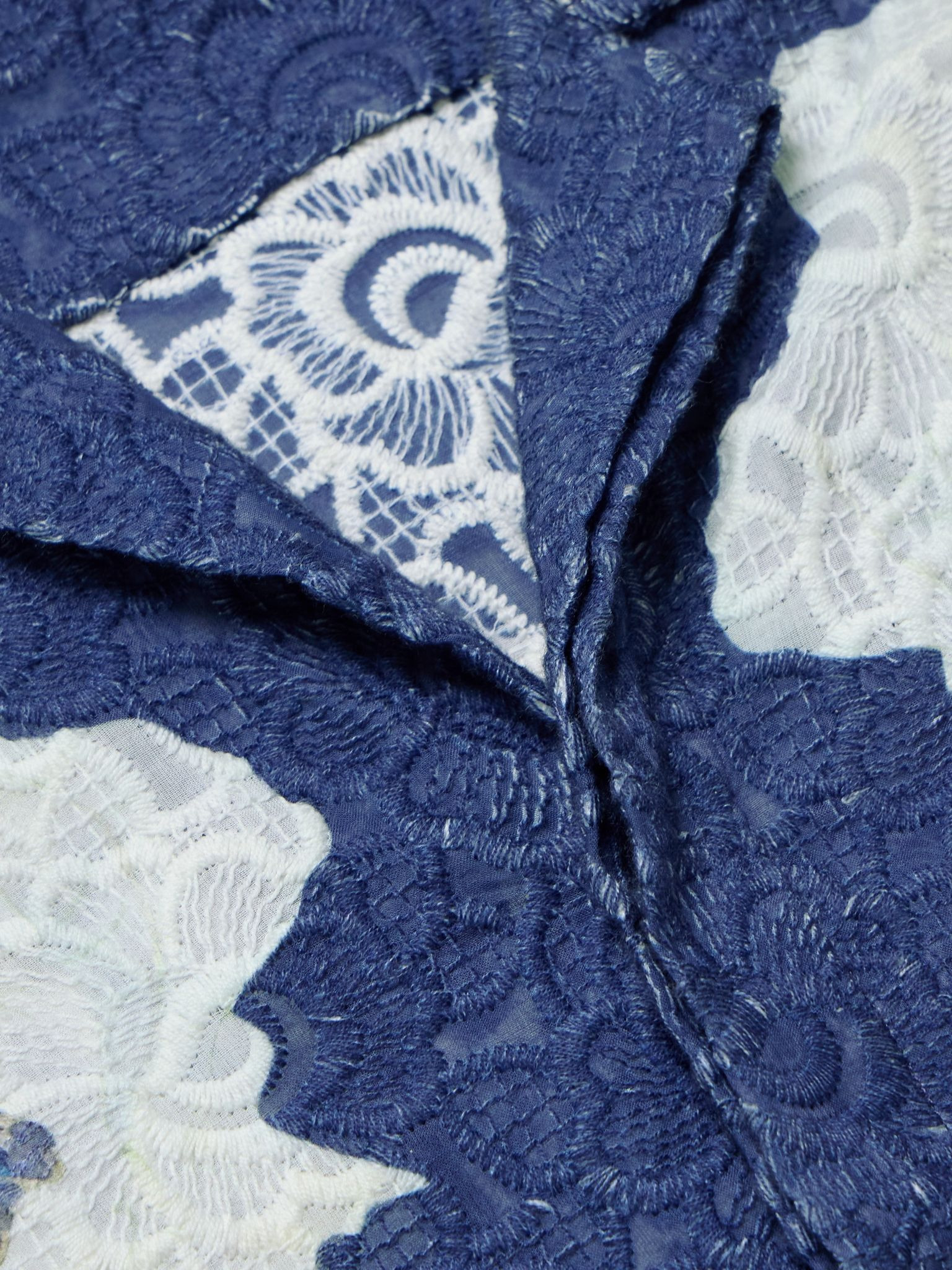 Maitan Camp-Collar Embroidered Cotton Shirt Navy - 4