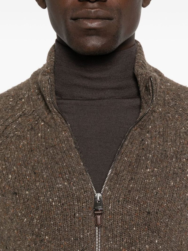 zip-front speckled cardigan 5