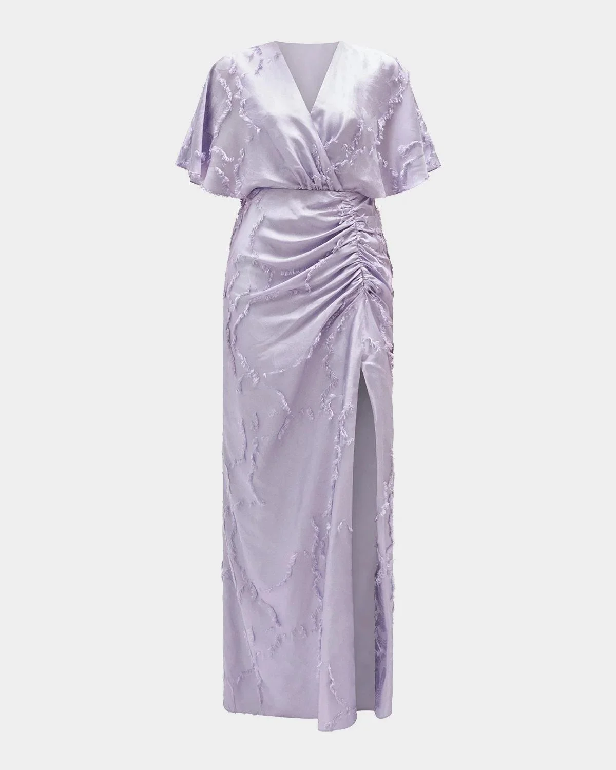 Textured Floral Jacquard Flutter-Sleeve Maxi Dress - 1