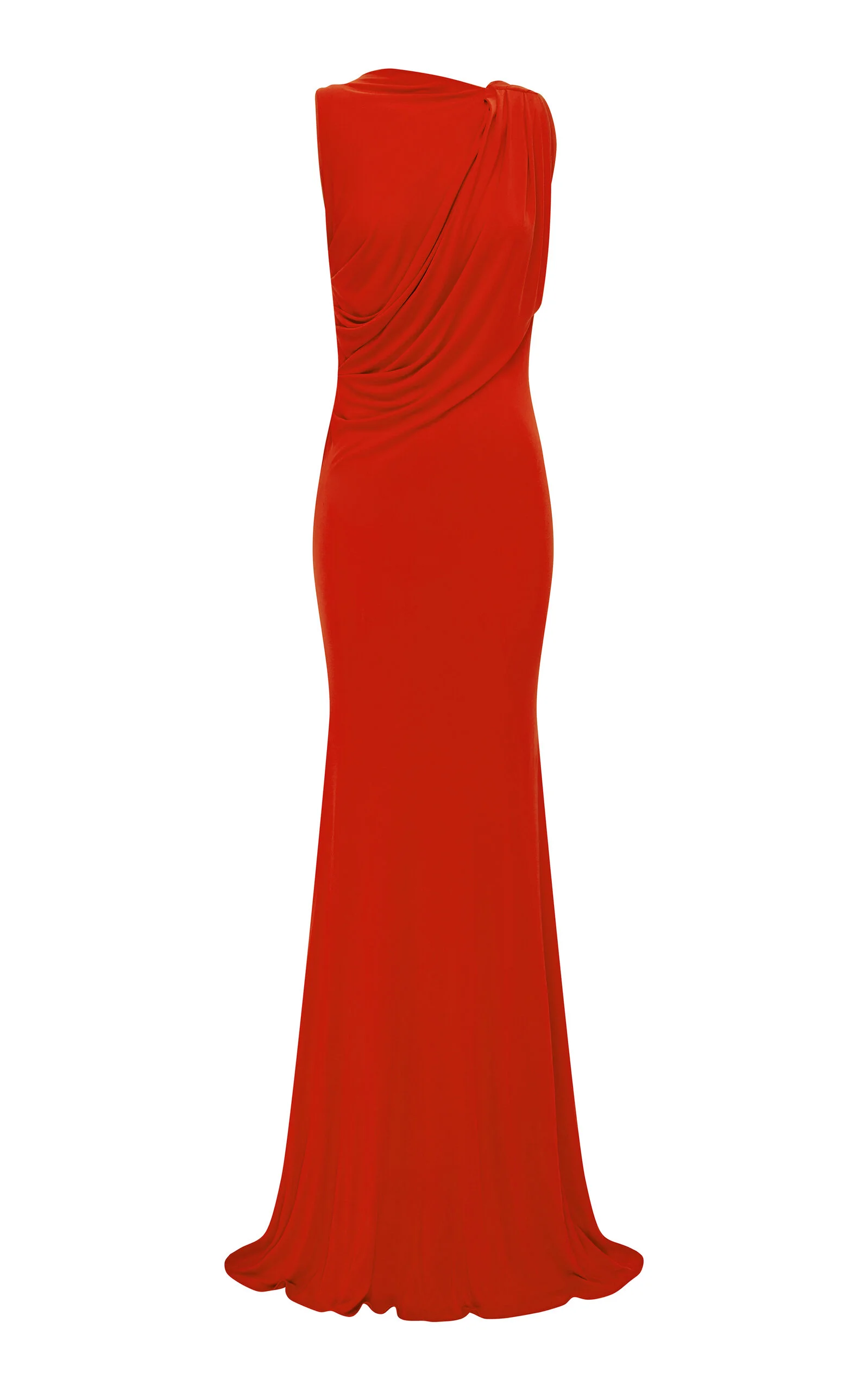 Sleeveless Open Back Drape Gown In Dry Jersey red - 1