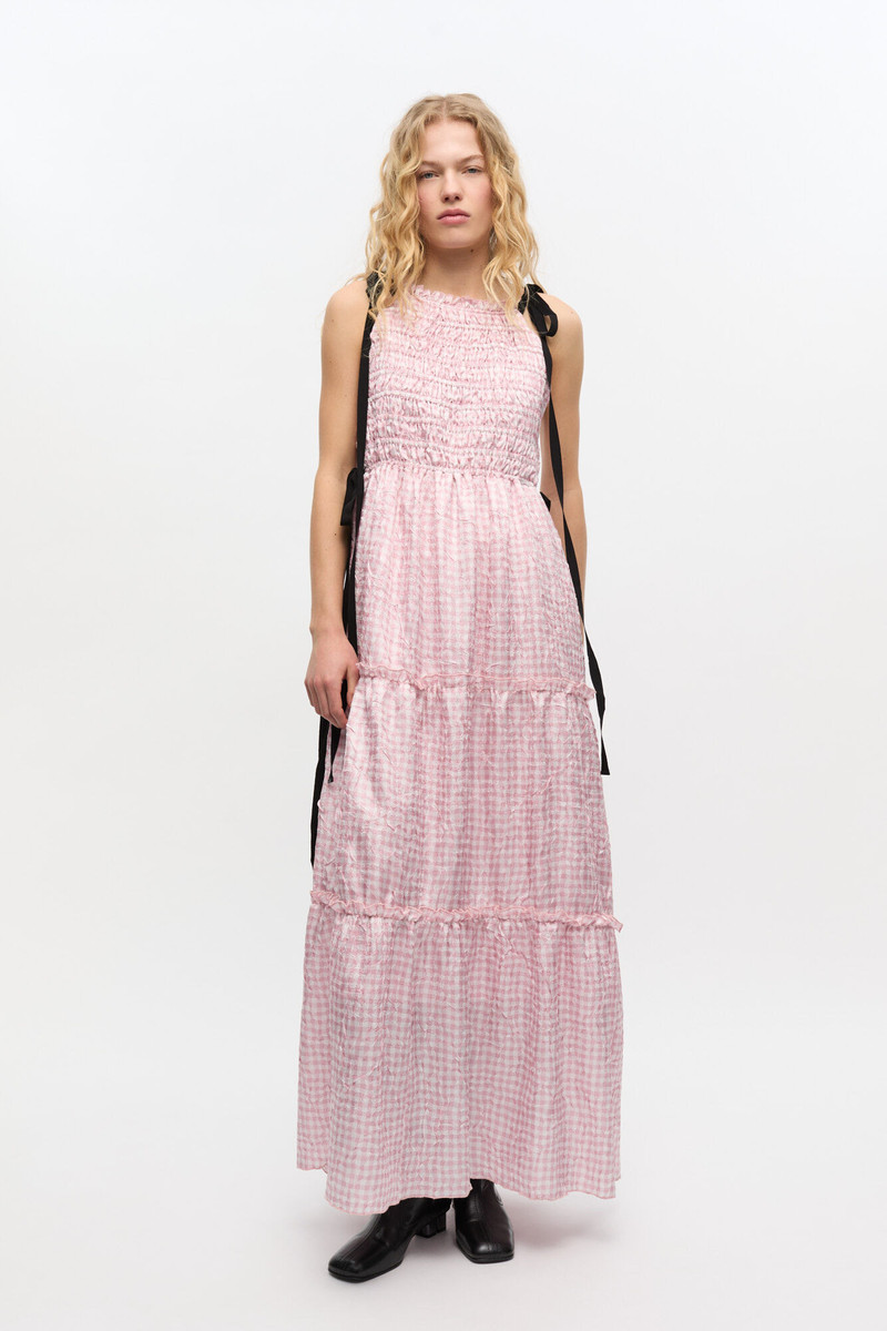 GANNI PINK CHECK DRESS outlook