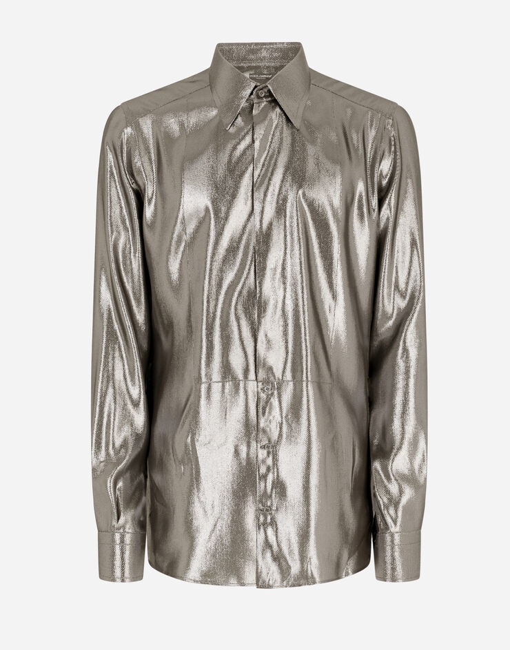 Laminated silk Gold-fit tuxedo shirt - 3