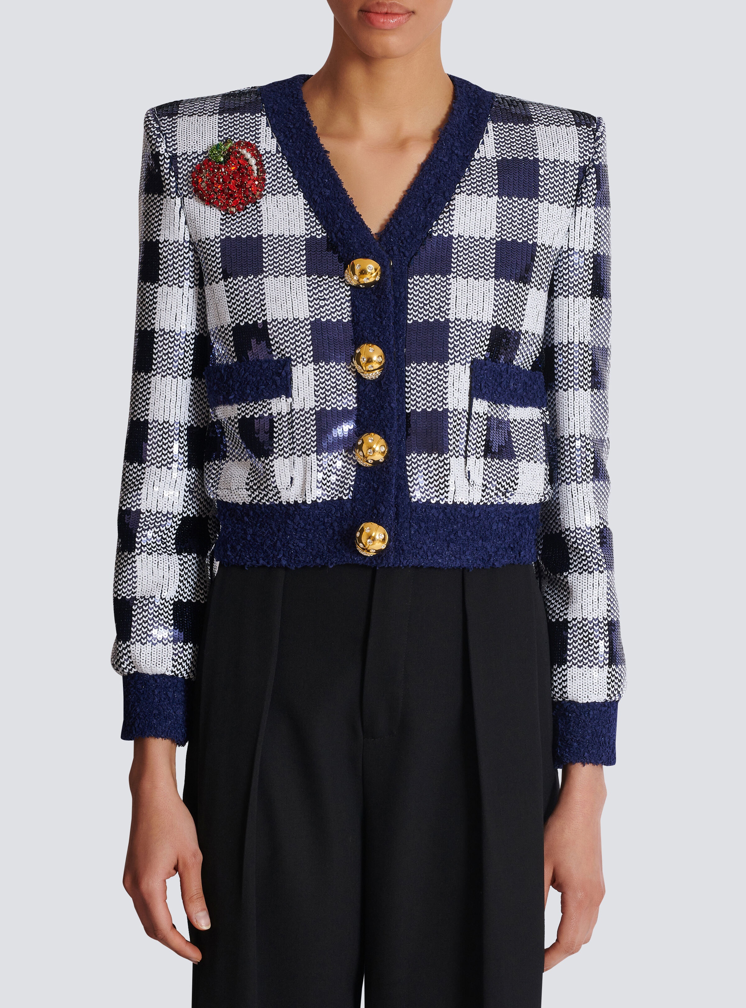 Cropped jacket in gingham sequins - 5