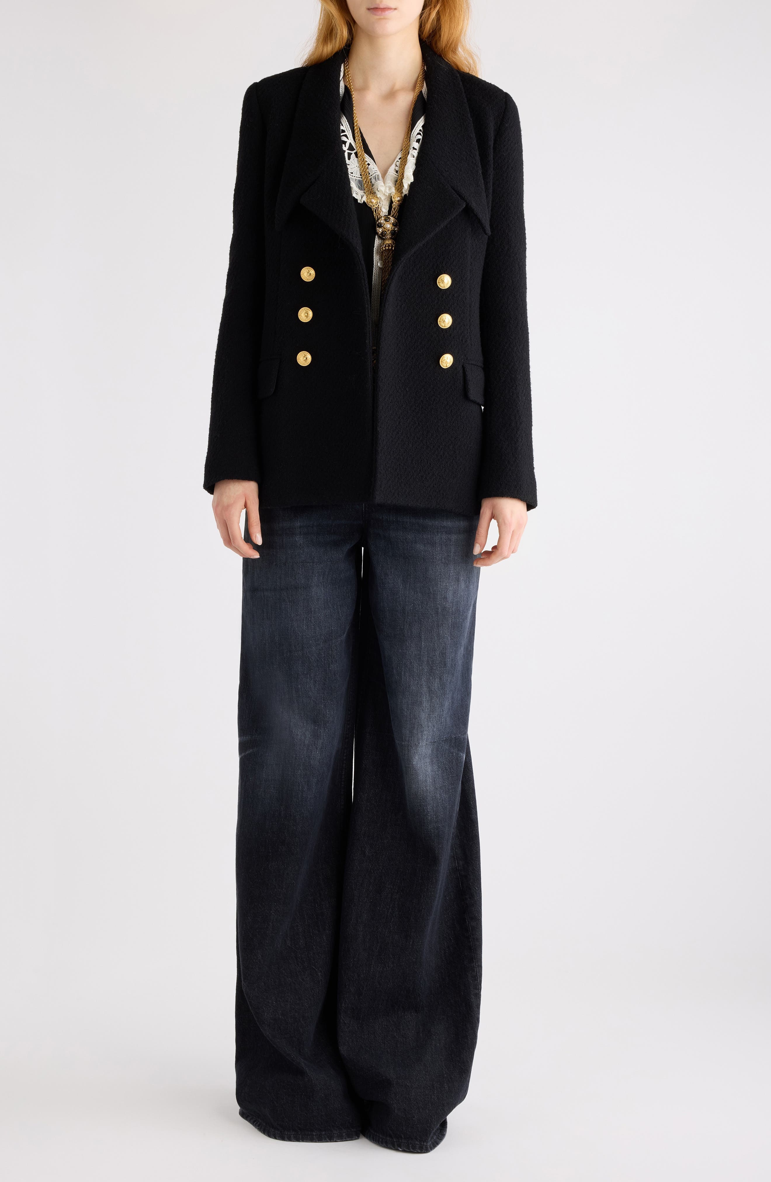 Chloé Wool Blend Bouclé Peacoat in Black at Nordstrom - 2