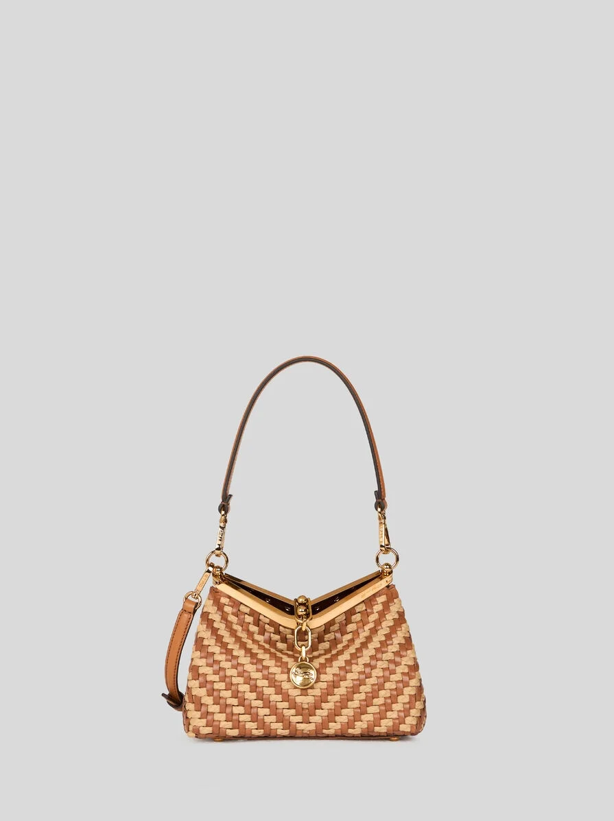SMALL WOVEN LEATHER AND RAFFIA VELA BAG - 1