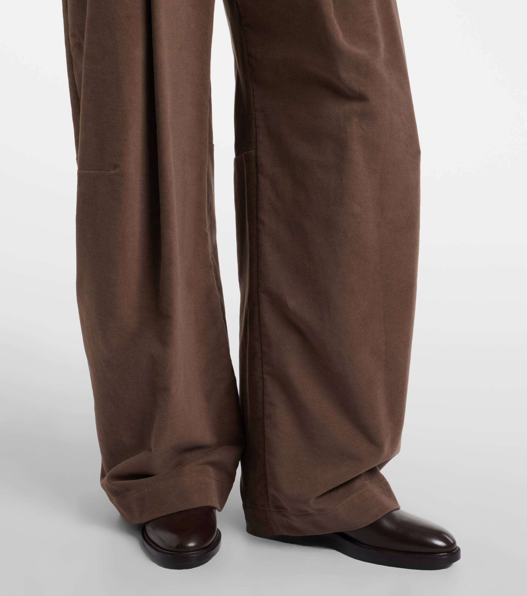 Pleated high-rise cotton wide-leg pants - 5