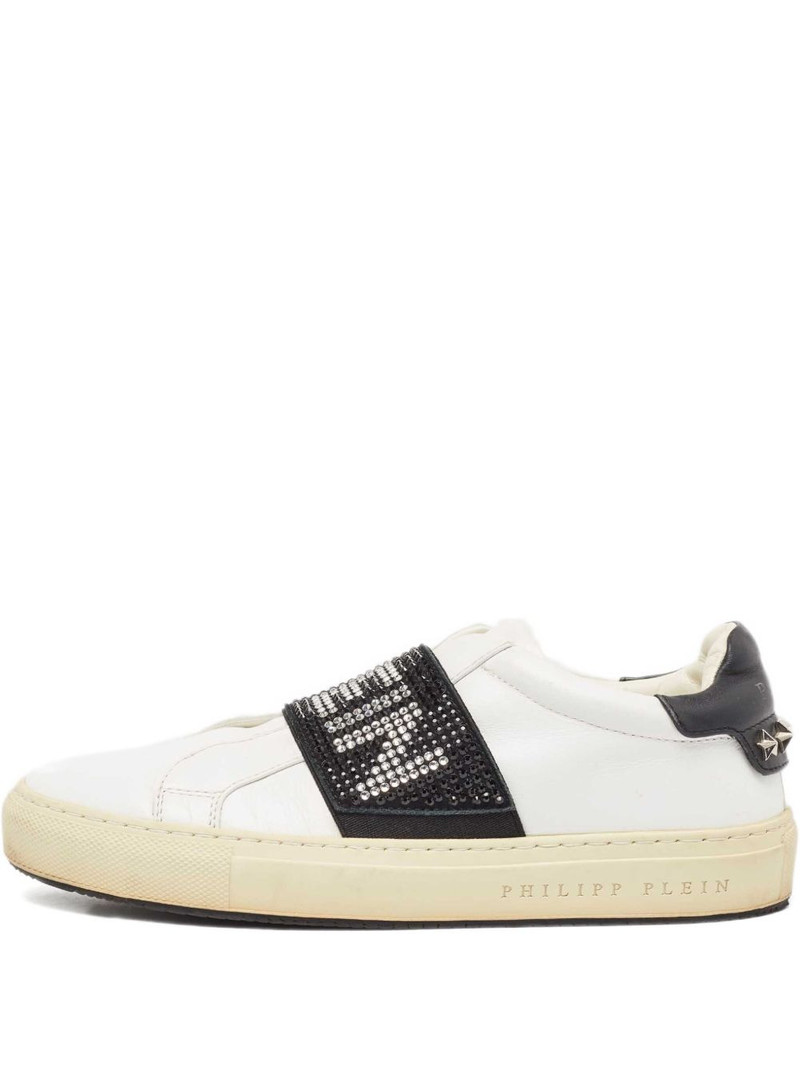 crystal-embellishment leather sneakers 1