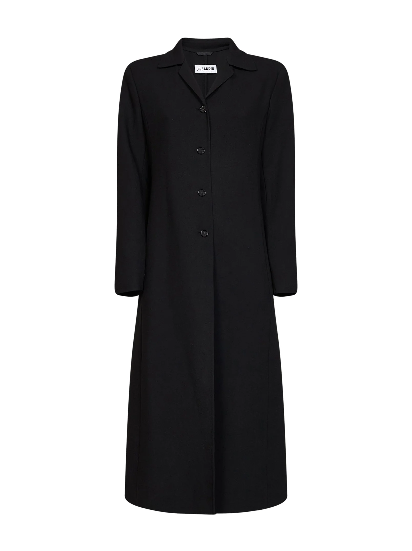 Black virgin wool long single-breasted coat - 1