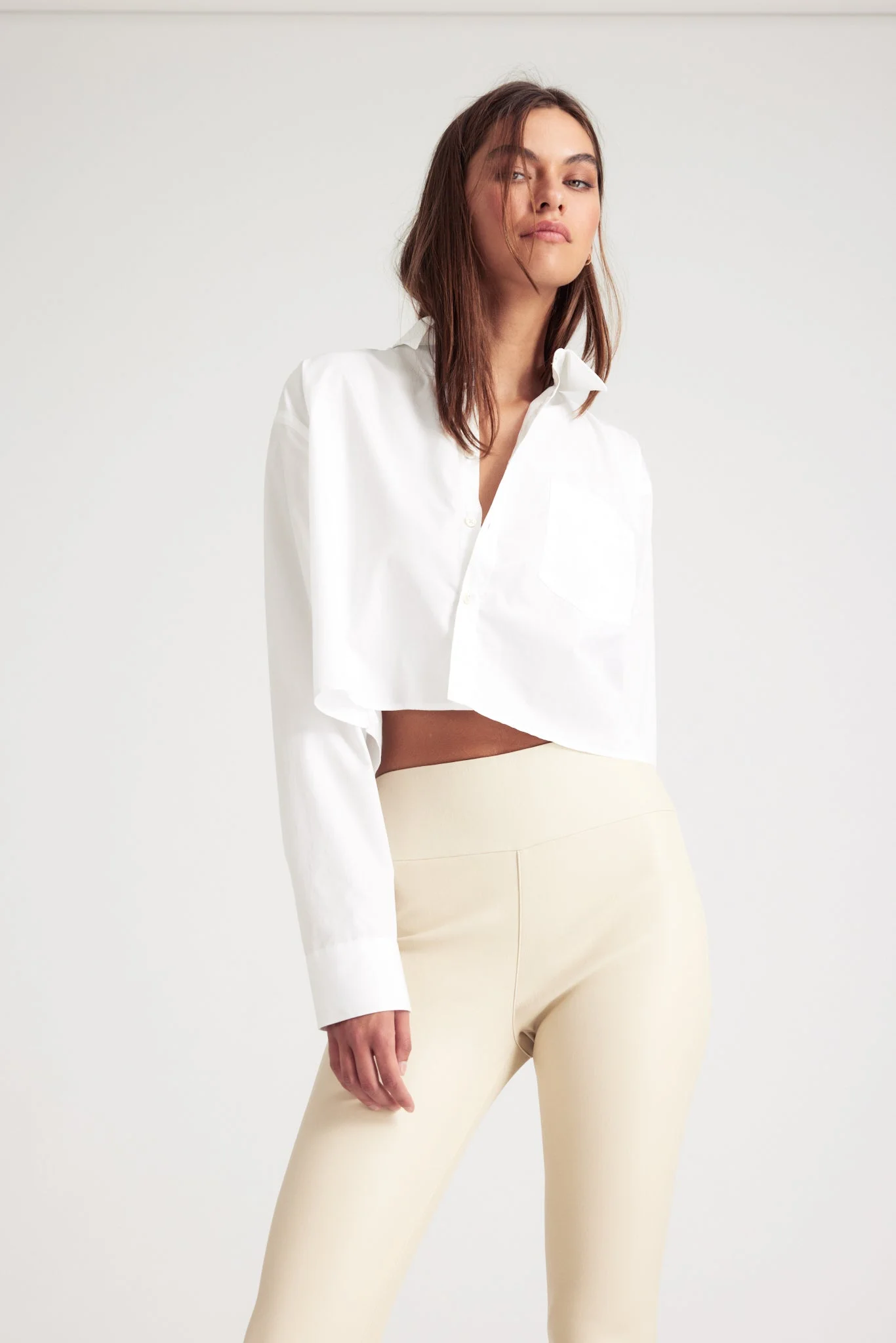 WHITE CROPPED BUTTON DOWN - 1