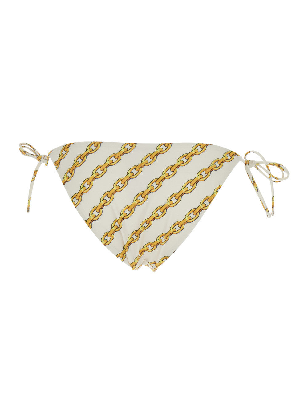 Versace Women White Bikini Bottom With Adjustable Tie Closure And All-Over Chain Print In Tech Fabri - 2