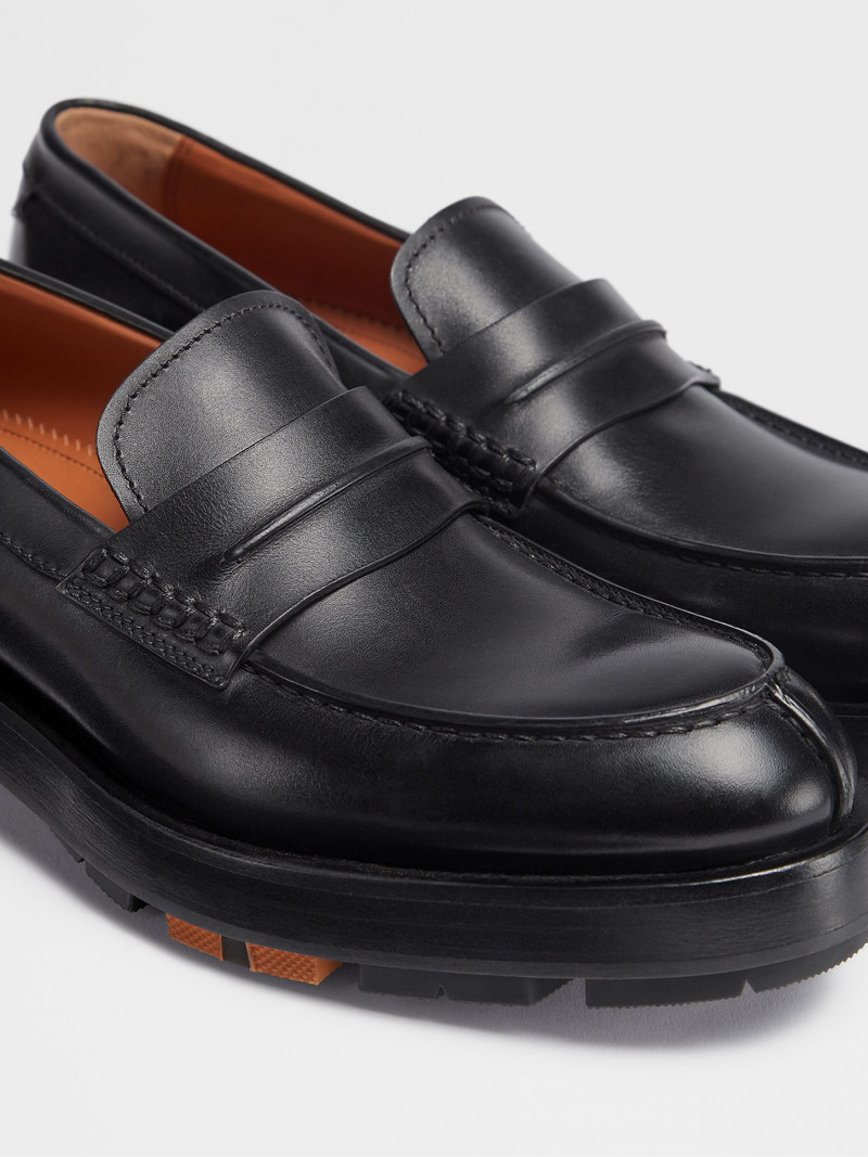 BLACK HAND-BUFFED LEATHER UDINE LOAFERS 4