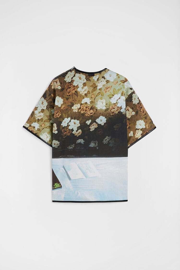 Printed T-Shirt with Leather Trim - 6