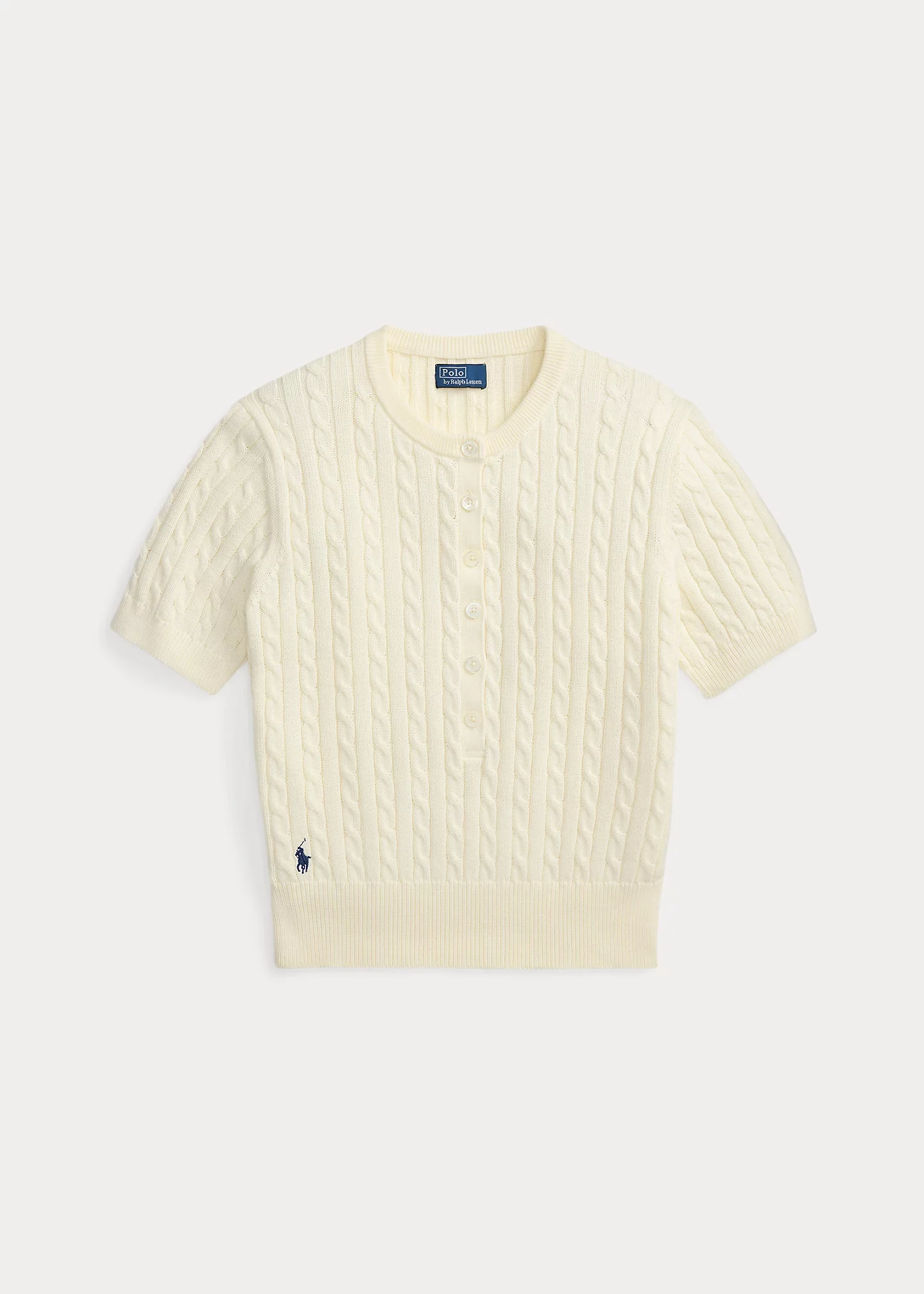 Mini-Cable Short-Sleeve Henley Sweater - 1