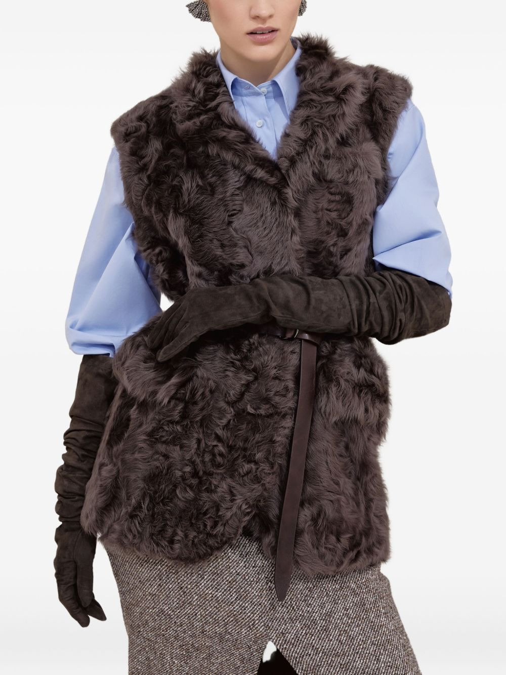 shearling belted vest - 5
