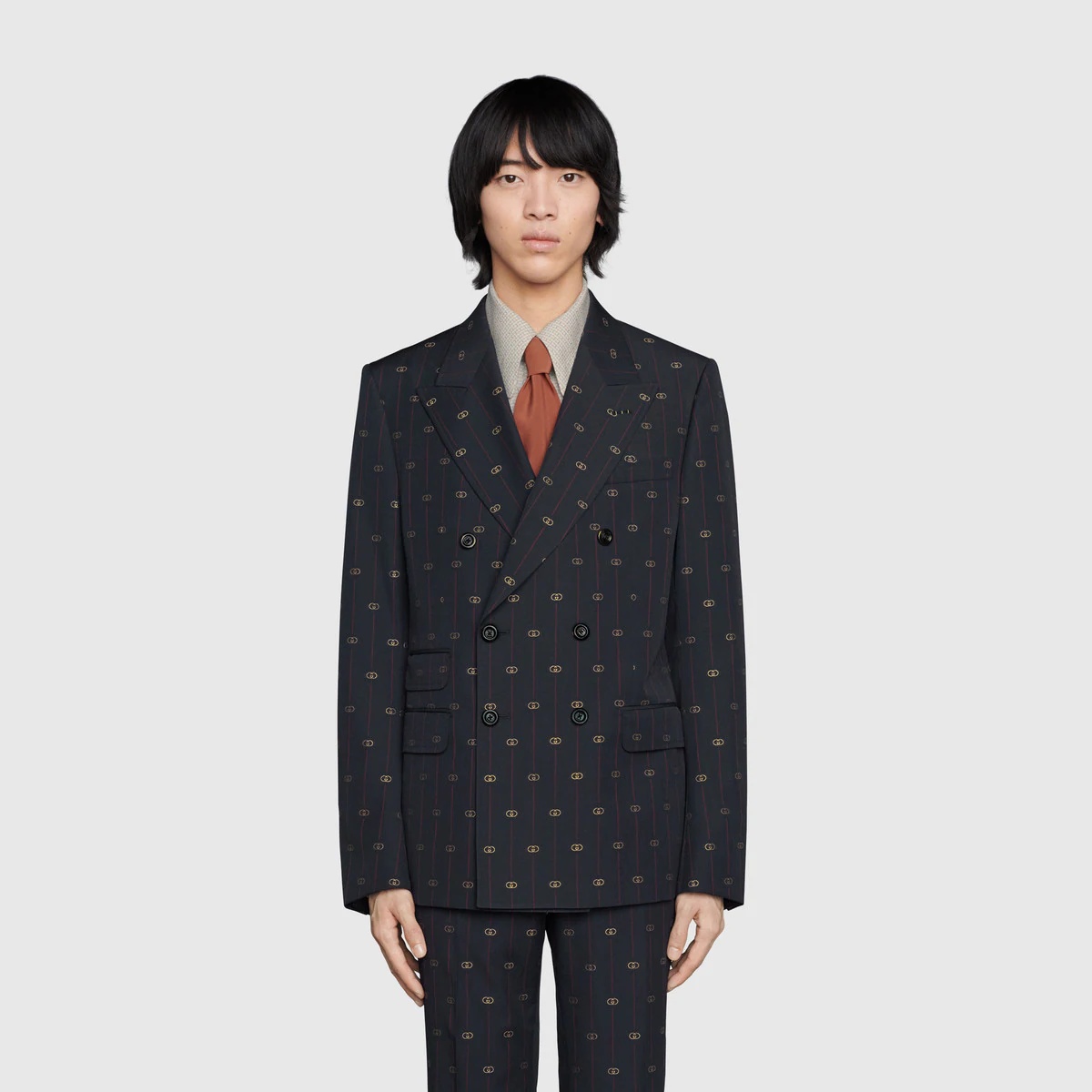 Interlocking G stripe wool suit - 3