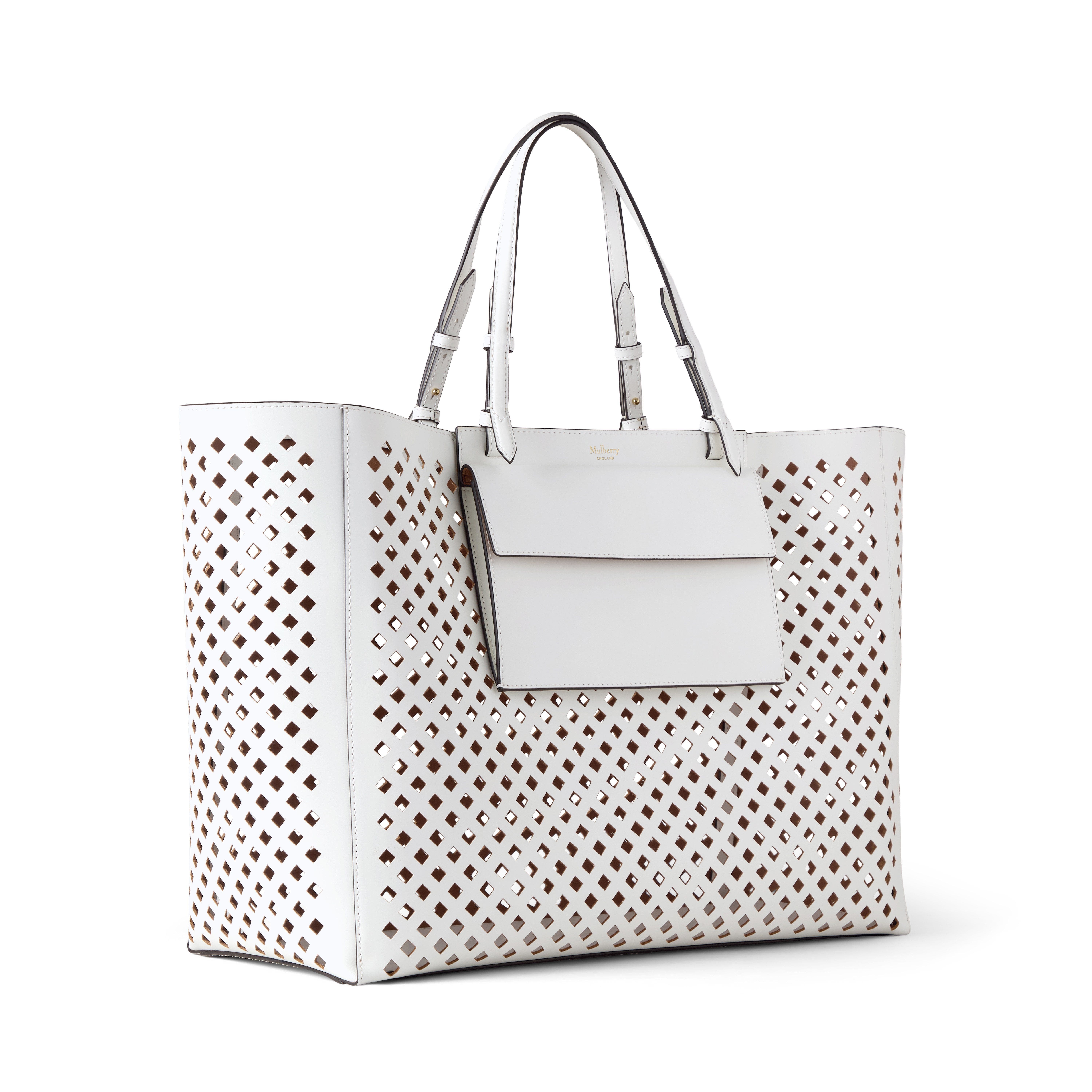 Mulberry XL Perforated Leather Tote in White at Nordstrom - 3