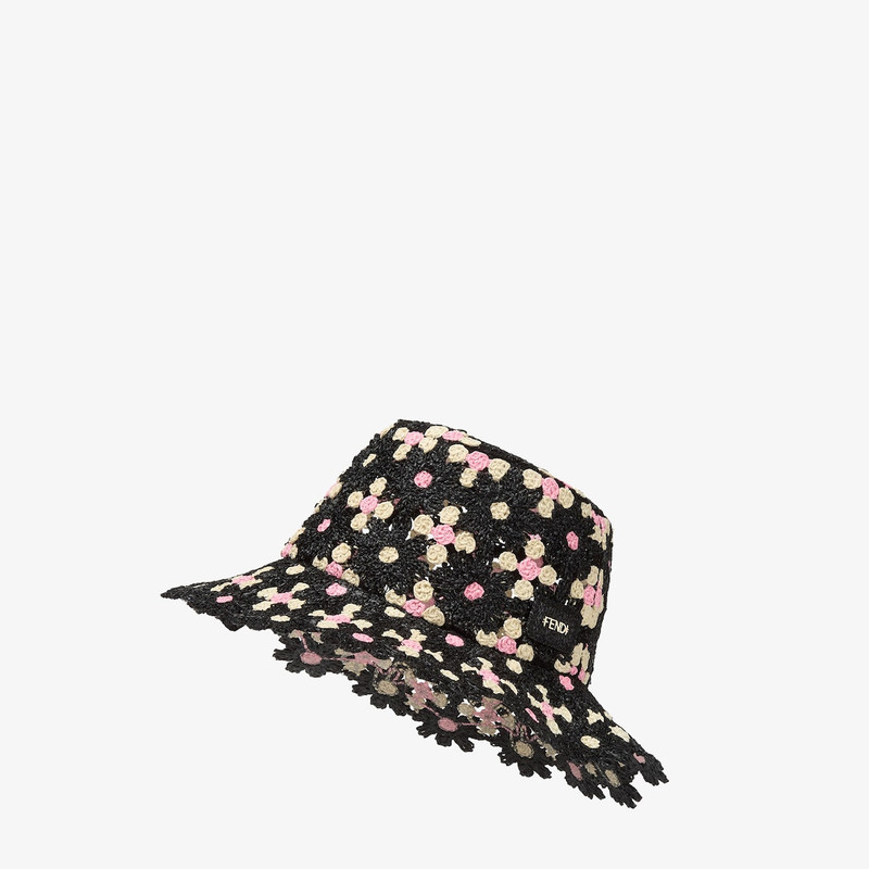 Hat Black crocheted raffia bucket hat 1
