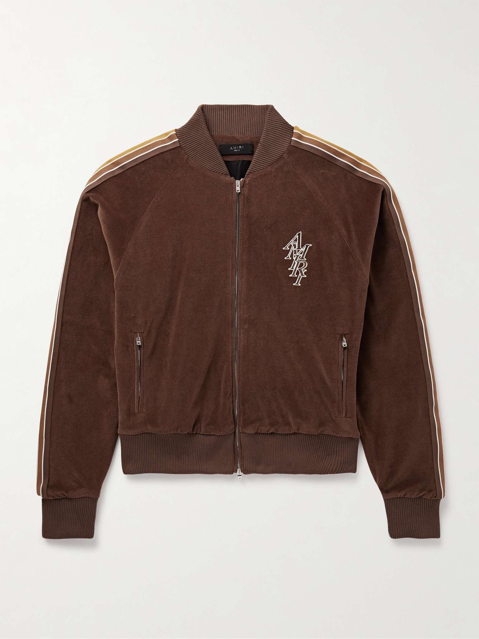 Stack Striped Logo-Embroidered Cotton-Velour Track Jacket - 1