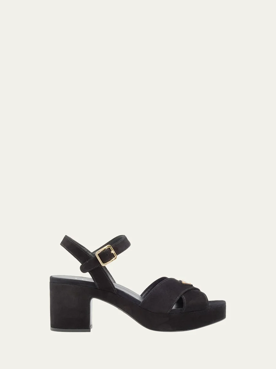 Triangle Suede Platform Sandals - 1