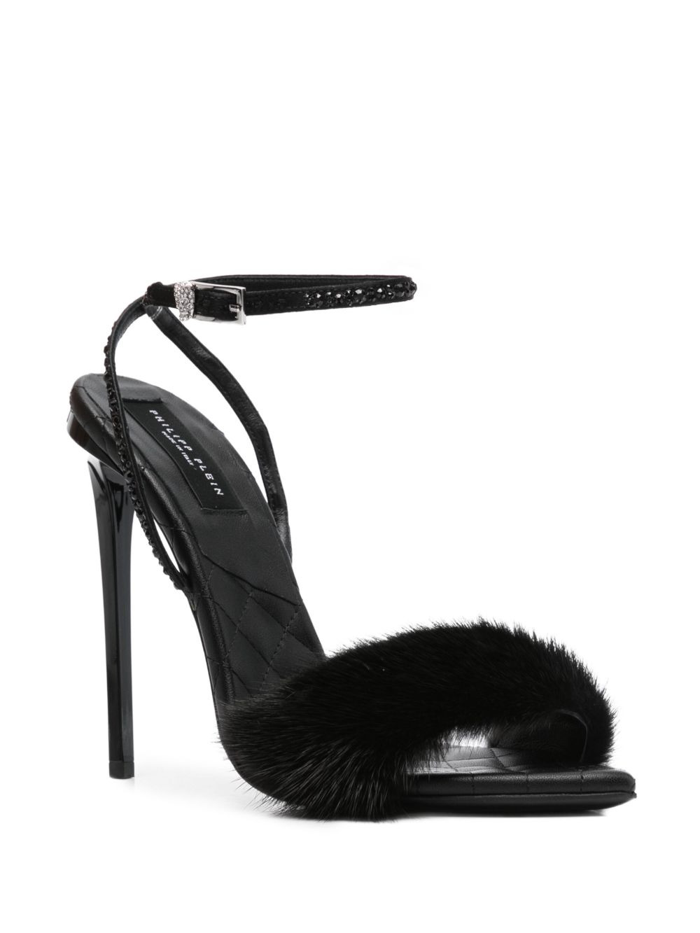 crystal-embellished fur sandals - 2