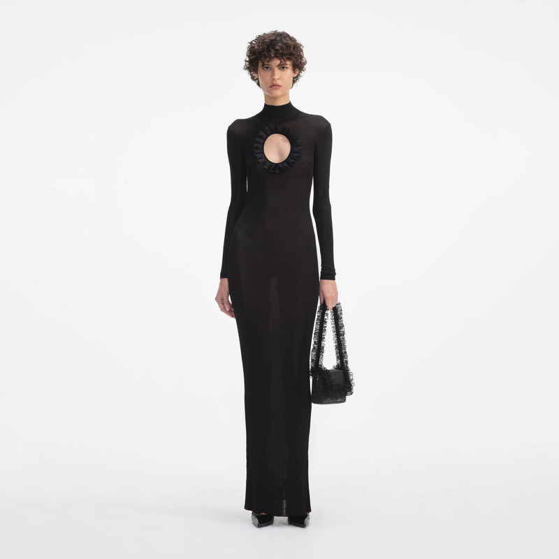 Black Knit Cut 아웃 맥시 드레스 - 1
