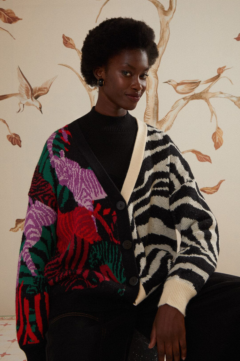 Mixed Zebra Prints Knit Cardigan 1