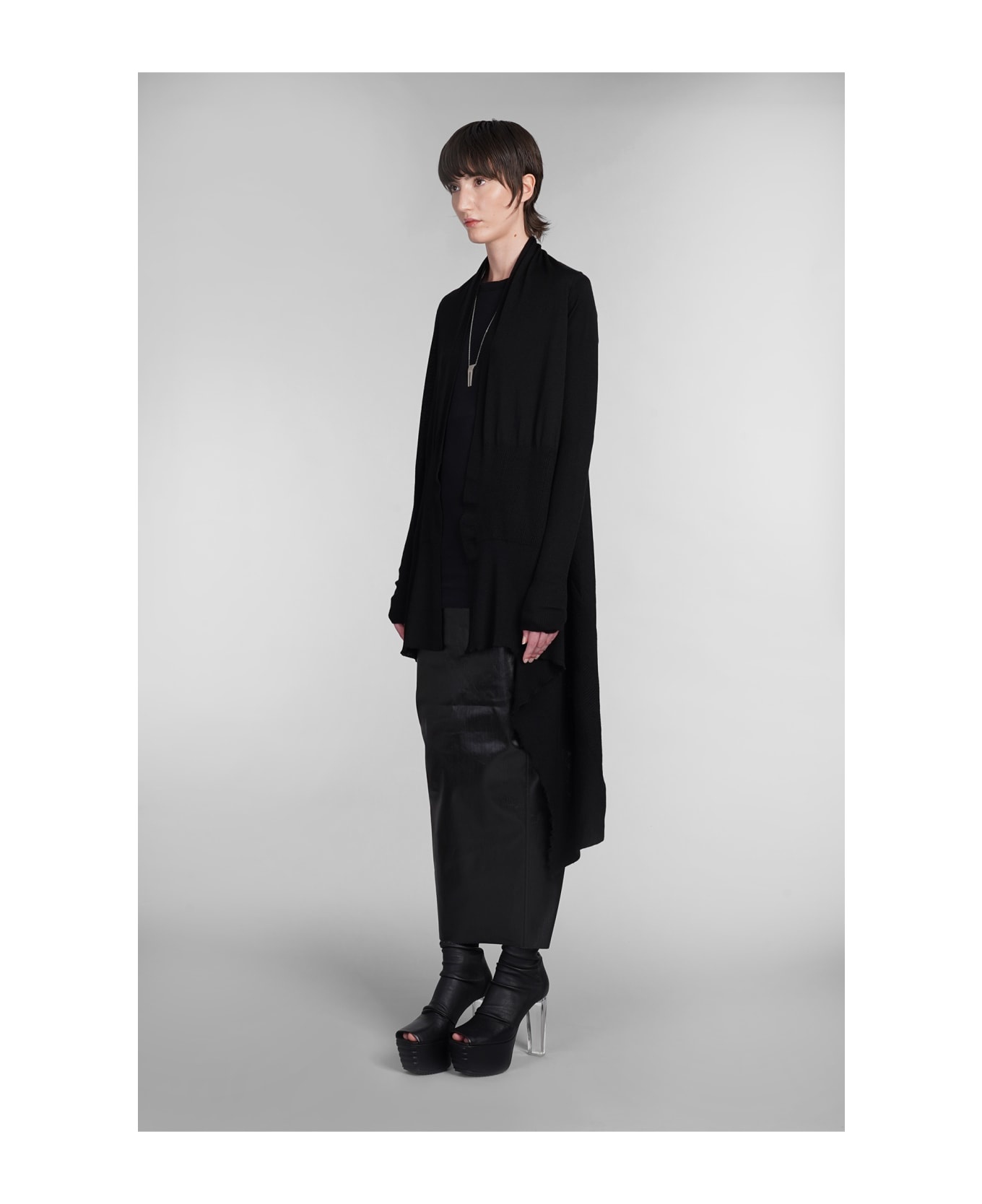 Long Wrap Cardigan In Black Wool - 4