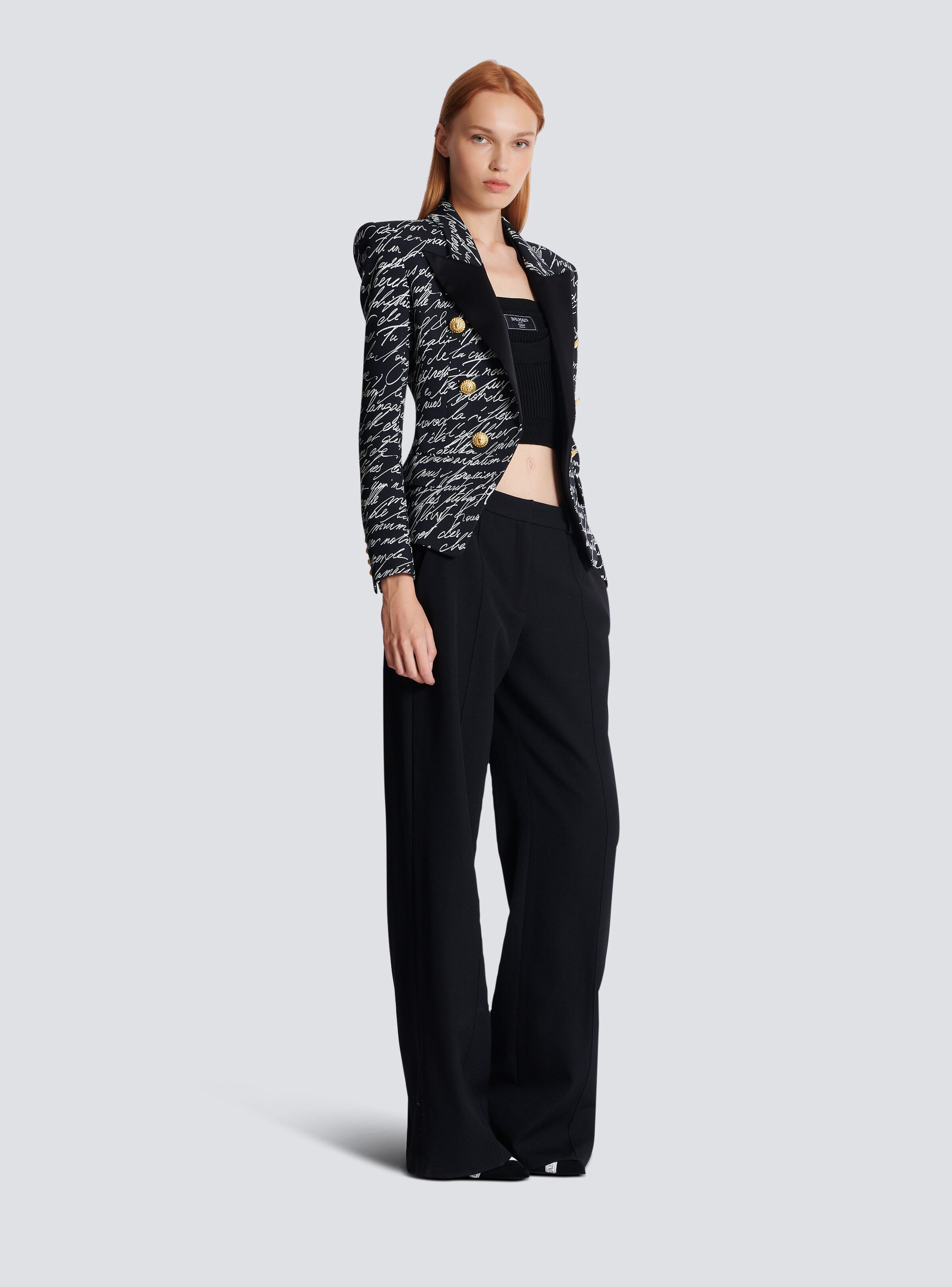 【関税＆送料込み】Balmain 1 Btn Love Letter Print Tailored 1-button jacket with embroidered 