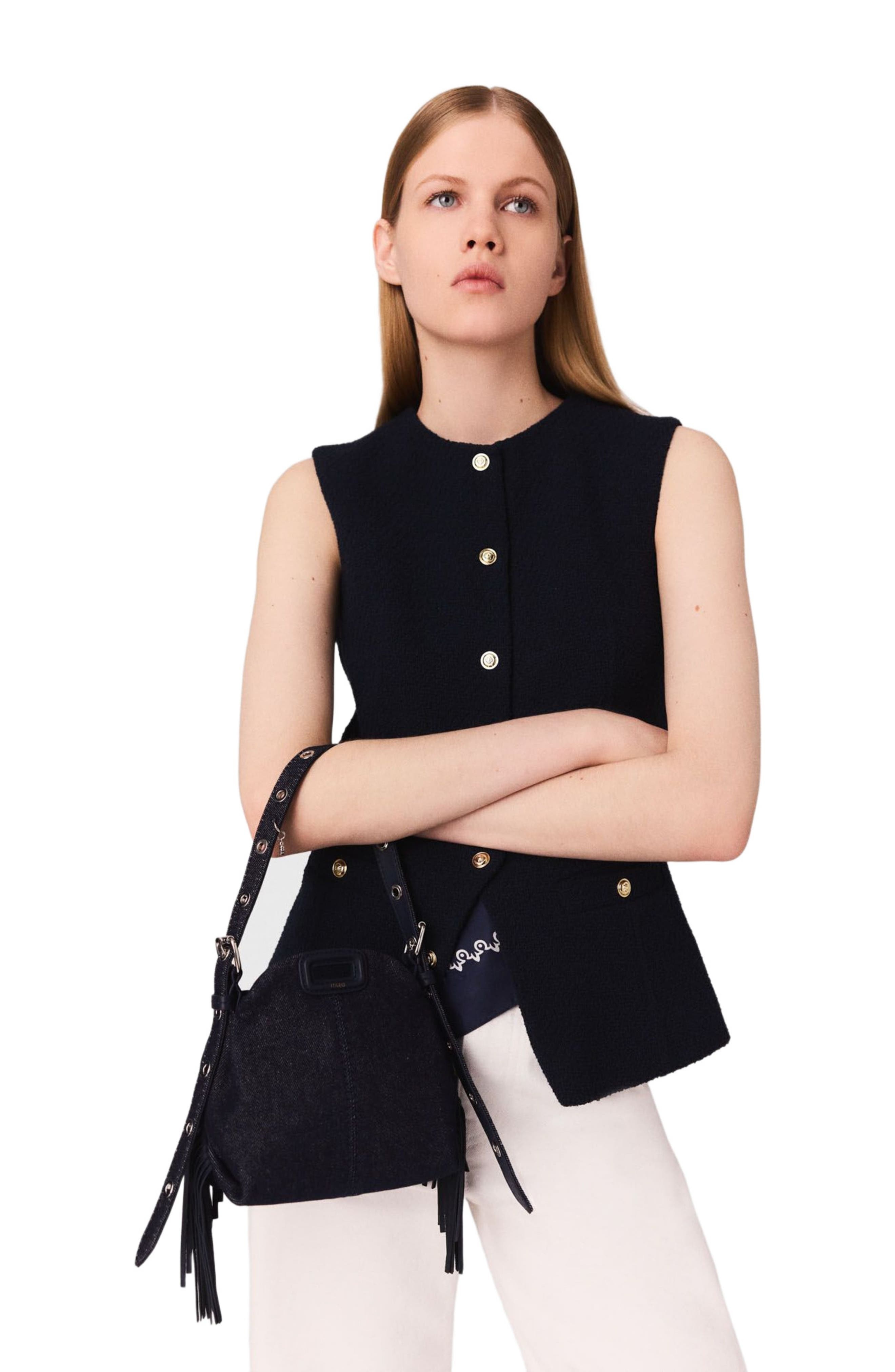 maje Sleeveless tweed jacket in Navy at Nordstrom - 5