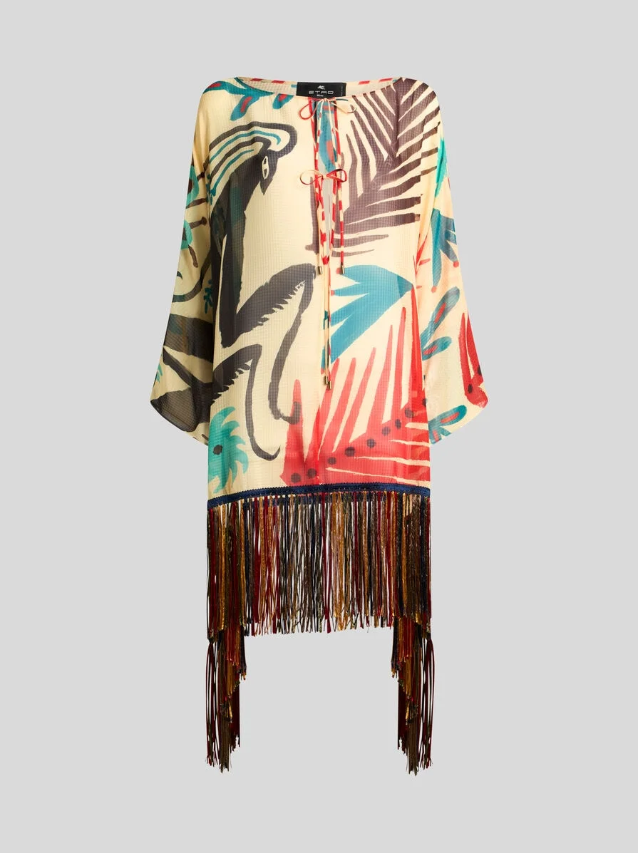 ETRO X TABBY BOOTH SEERSUCKER COVER-UP DRESS WITH FRINGING AND PLACED PRINT - 1